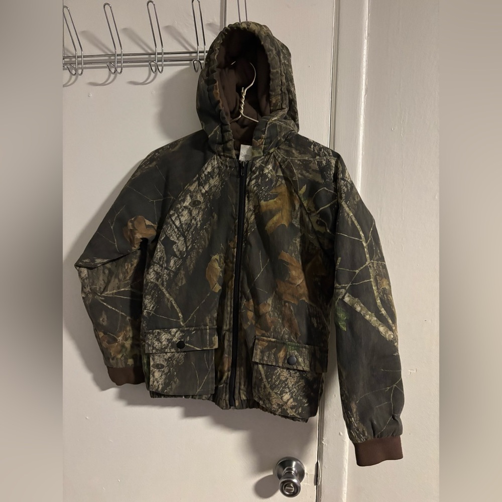Jerzees Outdoors Jacket Boys Small Brown Camo Mossy Oak Break Up Coat Kids Youth